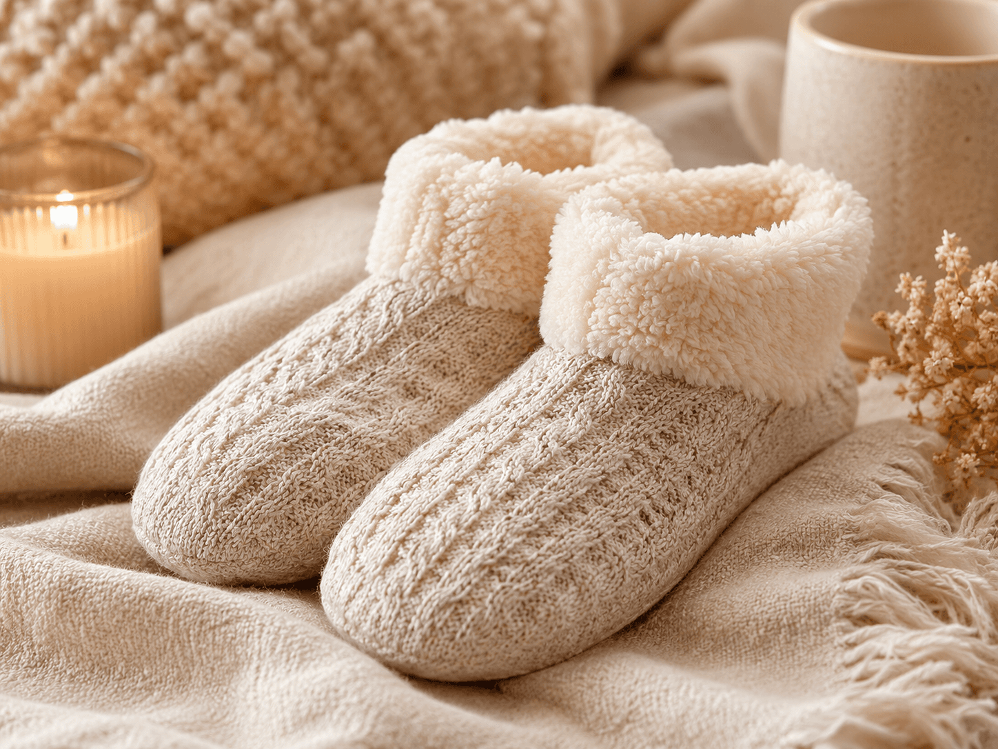 Warm slipper boots in a relaxed winter setting