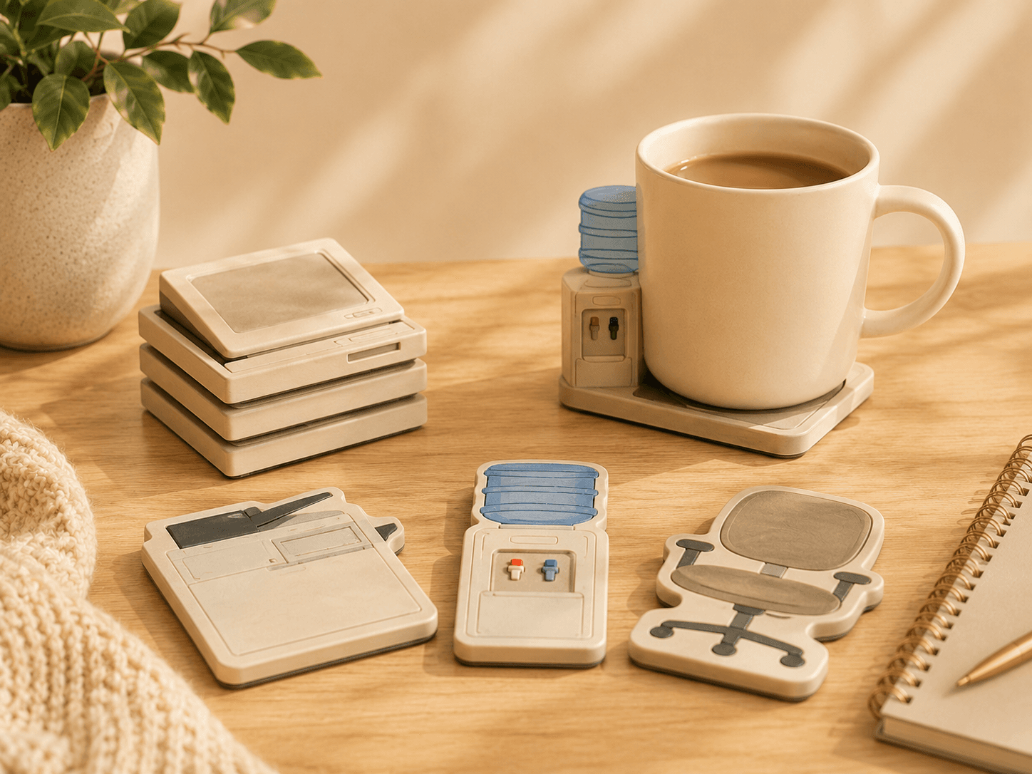 Washable coasters arranged on a welcoming teacher desk