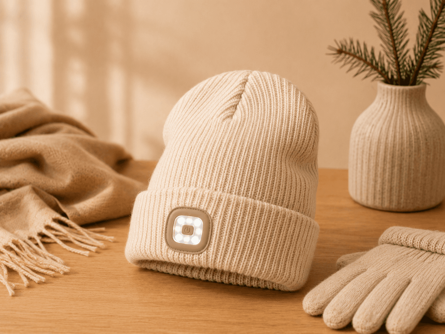 Warm beanie with a removable LED light