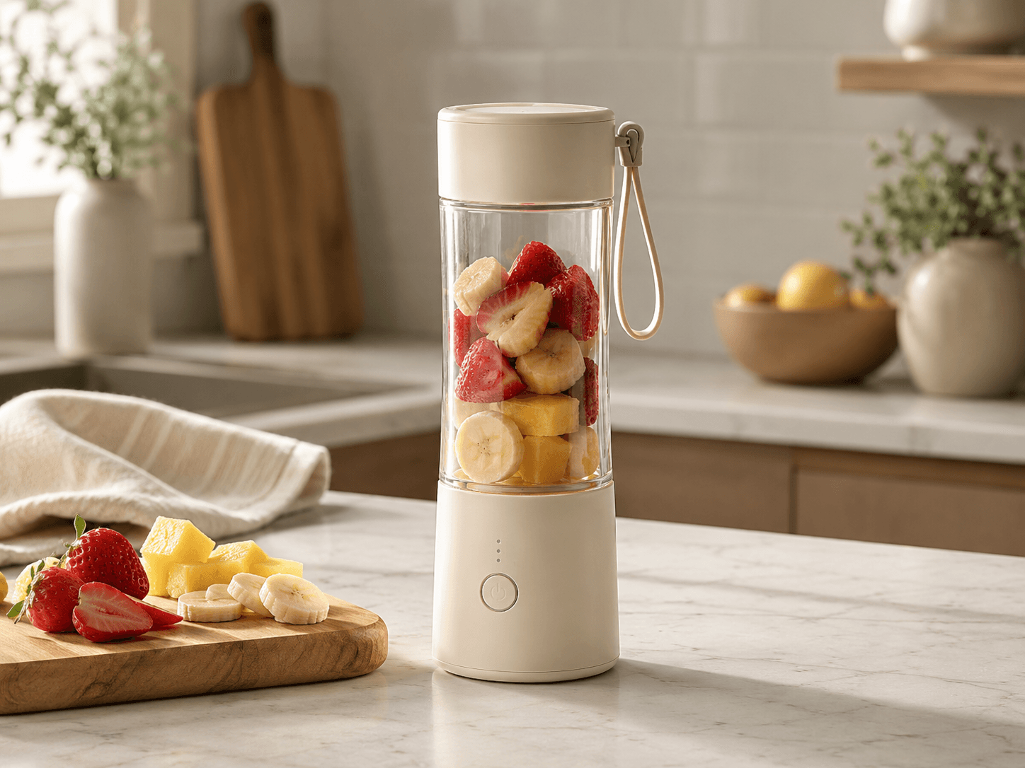 Compact smoothie blender on a bright kitchen counter