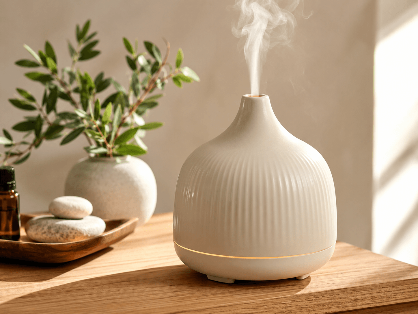 Aromatherapy diffuser creating a calm indoor setting