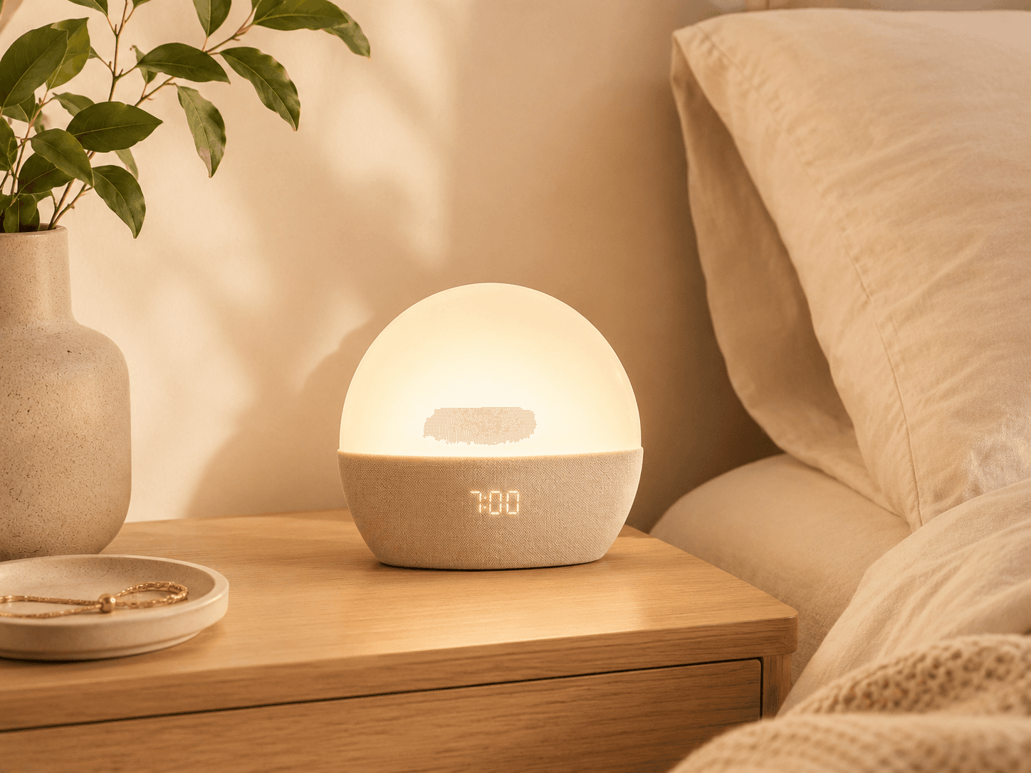 Soft sleep mask in a calm bedside setting